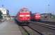 Just before nine o'clock on the cloudless morning of 18th August 2002, 219 197 is about to leave Halberstadt for Thale with the 07:44 from Magdeburg while on the right 219 165 will set off in the opposite direction on the 08:17 from Thale. These workings have long since gone over to dmus operated by Connex Sachsen-Anhalt.<br><br>[Bill Jamieson 18/08/2002]