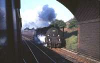 Polmadie based BR Standard Class 4 2-6-0 no 76071 hurries past Arkleston Junction with a train for Glasgow in the summer of 1965.<br><br>[G W Robin 27/08/1965]