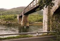 Looking north over Loch Creran in 1997, spanned by the Creagan Viaduct, which carried the Ballachulish branch until closure in 1966. The structure was substantially modified in 1998/9 to carry road traffic on the A828 [see image 42392].<br><br>[Colin McDonald //1997]