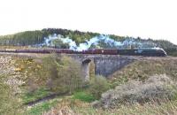 A4 60009 <I>Union of South Africa</I> passes over the Carron Water on 1 May 2014 during the climb out of Stonehaven with the <I>Great Britain VII</I>.<br><br>[John Gray 01/05/2014]