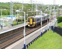 A 158 pulls away from Greenfaulds on 8 May with the 11.12 Cumbernauld - Motherwell service.<br><br>[John Furnevel 08/05/2014]