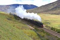 Black Fives 44871 and 45407 double head <I>The Cathedrals Explorer</I> northbound through Druimuachdair Pass on 10 May 2014.<br><br>[John Gray 10/05/2014]