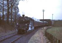80118 passes below Thornton Road Bridge on 5 April 1966 with the 5.33pm St Enoch - East Kilbride.<br><br>[G W Robin 05/04/2014]