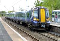 An all-stations Ayr - Glasgow Central train calls at Lochwinnoch on 14 May 2014.<br><br>[Colin Miller 14/05/2014]