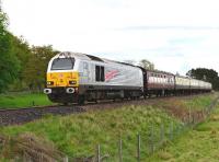 67026 <I>Diamond Jubilee</I> with a lightweight southbound railtour from Inverness to Coatbridge Central on 10 May pictured north of Kingussie.<br><br>[John Gray 10/05/2014]