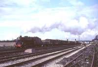 Black 5 44839 takes a lengthy freight south past Kingmoor shed in October 1966.<br><br>[G W Robin 08/10/1966]