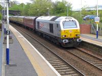 DBS 67026 <I>Diamond Jubilee</I> passes Dalgety Bay with the Dundee - Dumbarton Central leg of <I>The Cock of the North</I> railtour on 11 May.<br><br>[Bill Roberton 11/05/2014]