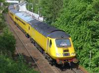 The Network Rail New Measurement Train heads south through Inverkeithing on its way to Craigentinny on 27 May.<br><br>[Bill Roberton 27/05/2014]