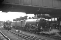 4472 <I>Flying Scotsman</I> at York station on 2 May 1964 with the <I>London - North Eastern Flyer</I>, organised by The Gresley Society, on its way from Kings Cross to Darlington. Standing on the centre road is 60051 <I>Blink Bonny</I> which had arrived earlier with the RCTS <I>North Eastern Limited</I> from Newcastle.<br><br>[K A Gray 02/05/1964]