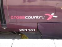 The crosscountry logo and the repositioned unit number, following fitting of new design front end valances, on a Voyager at Exeter St David station on 4 June 2014.<br><br>[David Pesterfield 04/06/2014]