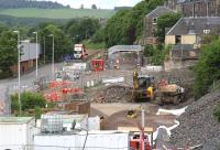 Approaching Galashiels station on 9 June 2014. View north along Low Buckholmside from above Ladhope Tunnel.<br><br>[John Furnevel 09/06/2014]