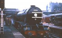 Gresley V2 2-6-2 no 60836 about to leave Waverley on 5 November 1966 with the <I>Last V2 Excursion</I>. The special ran to Aberdeen via Glenfarg and Forfar, returning by way of the east coast route. <br><br>[G W Robin 05/11/1966]