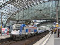 The 13.37 Berlin-Warsaw Express Eurocity service pulls out of Berlin Hauptbahnhof on 23rd June. Of six coaches on the train, no less than four were compartment stock.<br><br>[David Spaven 23/06/2014]