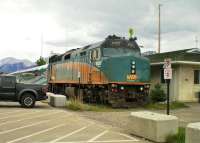 <I>Via Rail Canada</I> branded F40 PH-2 loco No.6420, and some considerably lower coaching stock, stabled in a siding at Jasper station on 12th June 2014.  <br><br>[Malcolm Chattwood 12/06/2014]