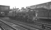 Waiting patiently at Carlisle station on Saturday 17 August 1963 is Crewe North based Royal Scot no 46155 <I>The Lancer</I>. The locomotive is diagrammed to take over a relief Perth - Euston train.<br><br>[K A Gray 17/08/1963]