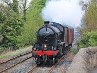 K1 2-6-0 no 62005 speeds through Linlithgow on 4 May, destined for Fort William and the start of the <I>Jacobite</I> season.<br><br>[Bill Roberton 04/05/2014]