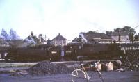 Standard tanks 80060+80046 seen across the yard at East Kilbride on the evening of 3 June 1966. The locomotives were preparing to return to Glasgow after stabling empty stock on the Blantyre spur for the night. [See image 47367]<br><br>[G W Robin 03/06/1966]