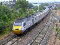 Power car 43251 brings up the rear of the 14.52 Aberdeen - Kings Cross HST as it enters Kirkcaldy on 2 August.  The entire train carried the latest East Coast livery.<br><br>[Bill Roberton 02/08/2014]