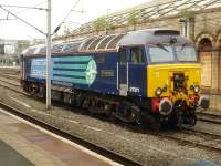 It does what it says on the tin. DRS 57311 <I>Thunderbird</I> in the stabling siding, opposite platform 12, at the north end of Crewe station whilst on WCML <I>Thunderbird</I> duty on 29 July.<br><br>[David Pesterfield 29/07/2014]