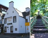 Part of The Hawes Inn, situated under the Forth Bridge approach at South Queensferry, from whence Robert Louis Stevenson's David Balfour was once <I>Kidnapped</I>. Note the sign indicating the stairs to Dalmeny station.<BR/> On the right, the said stairs, which seemed near vertical, and <I>verrrrry</I> long.<br><br>[Colin Miller 26/08/2014]
