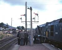 The BR (ScR) <I>Scottish Grand Tour No. 9</I> of 13 September 1969 was worked from Edinburgh to Inverness by D5071 (64B) and D5342 (60A) - the locomotives are seen here at Aviemore where an unscheduled ten minute stop was made.<br><br>[Bill Jamieson 13/09/1969]
