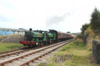 Scene at Furnace Sidings on the Pontypool and Blaenavon Railway as <I>United Steel Companies</I> leads <I>Sir Thomas Royden</I> into the Station on 13 September.<br><br>[Peter Todd 13/09/2014]