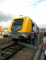 41001, a prototype HST power car, on display at the first ever Open Day to be held at Etches Park depot on 13 September 2014. Notice the cunning rearrangement of the road vehicle crash barrier to allow cab access. [See image 34909]<br><br>[Ken Strachan 13/09/2014]