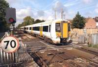 Southeastern 375917 arrives at Minster, Kent, on 14 September with a London Victoria to Ramsgate service.<br><br>[John McIntyre 14/09/2014]