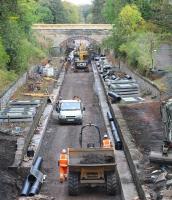 View north over the works at the site of the old Eskbank station on 5 October 2014.<br><br>[John Furnevel 05/10/2014]