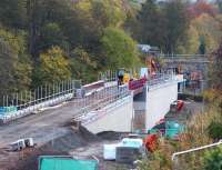 The northern approach to Galashiels on 24 October 2014, showing the bridge over Wheatlands Road.<br><br>[John Furnevel 24/10/2014]