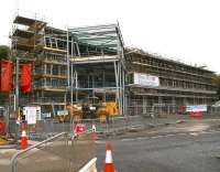 The new transport interchange at Galashiels under construction on 24 October 2014, view east across Stirling Street.<br><br>[John Furnevel 24/10/2014]