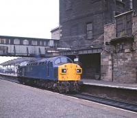 40135 heading towards Waverley light engine on 31 August 1981 through a distinctly run-down and neglected looking Haymarket station.<br><br>[Peter Todd 31/08/1981]