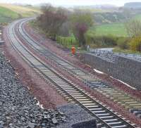 View south at Borthwick Bank on 27 October with the Up line laid.<br><br>[Bill Roberton 27/10/2014]