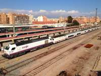 A RENFE locomotive-hauled train recently arrived at Almeria on 3 November 2014.<br><br>[Bruce McCartney 03/11/2014]