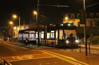 Early evening at Fleetwood Ferry in November 2014 as <I>Flexity</I> 004 waits in front of the North Euston Hotel prior to returning to Starr Gate. [See image 40940]<br><br>[Mark Bartlett 05/11/2014]