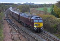 A <I>Royal Scotsman</I> private charter en route from Dundee to Edinburgh passes Inverkeithing East Junction on 23 October 2014 behind West Coast Railways 57313. <br><br>[Bill Roberton 23/10/2014]
