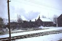 CR123 on the turntable at Crianlarich shed during heavy snow on 12 April 1963. The locomotive was being turned prior to taking the SLS/BLS <I>Scottish Rambler No 2</I> back to Glasgow Central following an earlier visit to the Killin branch.<br><br>[John Robin 12/04/1963]
