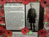 A tribute to Sgt John Meikle VC, a former clerk at Nitshill station on the south side of Glasgow. Photographed at St Vincent's School where, on 11 November 2014, members of the Meikle family unveiled a memorial cairn created with Urban Roots.<br><br>[John Yellowlees 11/11/2014]