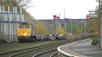 GBRf class 47 carrying the number D1916 (aka 47812) in two tone green livery passing through Kilmarnock on 12 November working 4Z47 new wagons from Barclay works to Doncaster down decoy (GBRf) sidings.<br><br>[Ken Browne 12/11/2014]