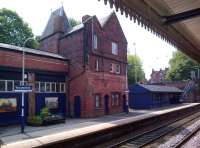 Originally opened in 1863, Knutsford station building, seen here in May 2014, shows evidence of a number of alterations over the years.<br><br>[Ken Strachan 16/05/2014]