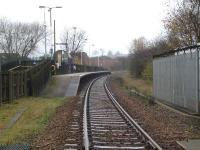View west from the level crossing to the single platform Dodworth station on 19 November 2014. The first station out of Barnsley on the route to Penistone, Dodworth was reopened in 1989 on the site of the original 1854 station, which had closed in 1959. [Ref query 10662]<br><br>[David Pesterfield 19/11/2014]