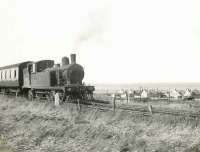 F4 2-4-2T no 67157 approaching St Combs station in the summer of 1954 with the branch train from Fraserburgh. 67157 was the last of the operational Stratford built ex-GER F4s, withdrawn from Kittybrewster shed in June 1956. <br><br>[G H Robin collection by courtesy of the Mitchell Library, Glasgow 03/08/1954]