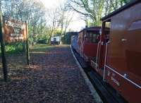 A BLS brake van special on 29 November, hauled by 08444 at this point, pauses at a distinctly leafy - and surprisingly warm for November - Colesloggett Halt. This halt was built in the preservation era, and is located between Bodmin Parkway and Bodmin General [see image 20941].<br><br>[Ken Strachan 29/11/2014]