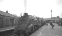 Neglected looking A4 Pacific no 60034 <I>Lord Faringdon</I> calls at Stirling on a dull 3 September 1965 with the 7.10am Aberdeen - Glasgow Buchanan Street.<br><br>[K A Gray 03/09/1965]