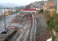An additional footbridge has been built over the trackbed from Low Buckholmside, Galashiels, seen here looking north west from above Ladhope Tunnel on 26 December 2014. [See image 45620]  <br><br>[John Furnevel 26/12/2014]