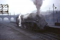 A4 Pacific no 60009 <I>Union of South Africa</I> backs out of Buchanan Street station on a misty February morning in 1965.<br><br>[John Robin 07/02/1965]