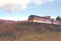 47 541 <i>The Queen Mother</i>, with a train for the south, slows for the stop at Aviemore, Summer 1990.<br><br>[John Gray //]