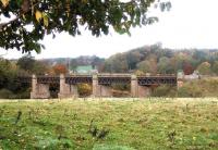 Autumn scene at Cargill viaduct, Perthshire, spanning the River Tay on the former Caledonian main line between Stanley Junction and Coupar Angus. The last passenger train is recorded as making the crossing in June 1982. Photographed looking north west on 13 November 2005. [See image 37281]<br><br>[John Furnevel 13/11/2005]