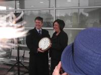 The 'official' opening of the Airdrie - Bathgate line took place on 8 March 2011. As part of the ceremony transport minister Keith Brown handed out commemorative clocks to community leaders.<br><br>[John Yellowlees 08/03/2011]