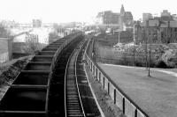 Southbound coal empties approaching Ayr station in 1977.<br><br>[John Furnevel 14/06/1977]